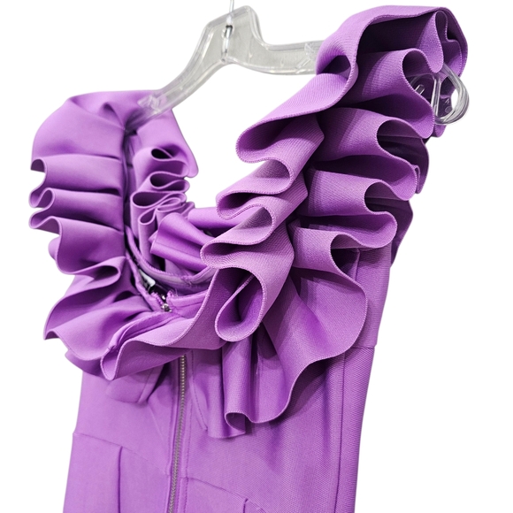 Nwt Fashion Nova Lavender Off Shoulder Double Ruffle Bandage Midi Dress - Picture 14 of 17